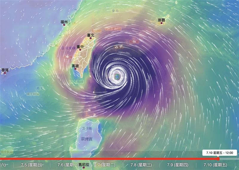 中央氣象署風場預報不排除巴威在10日登陸侵襲台灣。(圖/中央氣象署)
