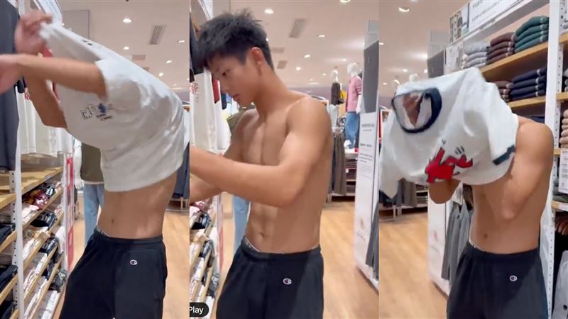 中國人逛UNIQLO「當眾裸上身試穿」，日本人全傻眼。（圖／翻攝自X平台）