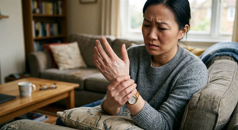 手麻不一定是頸椎問題,營養醫學專家劉博仁指出,糖尿病、維生素B12不足、甲狀腺異常、壓力與過度用手都可能造成。(圖/AI製圖)