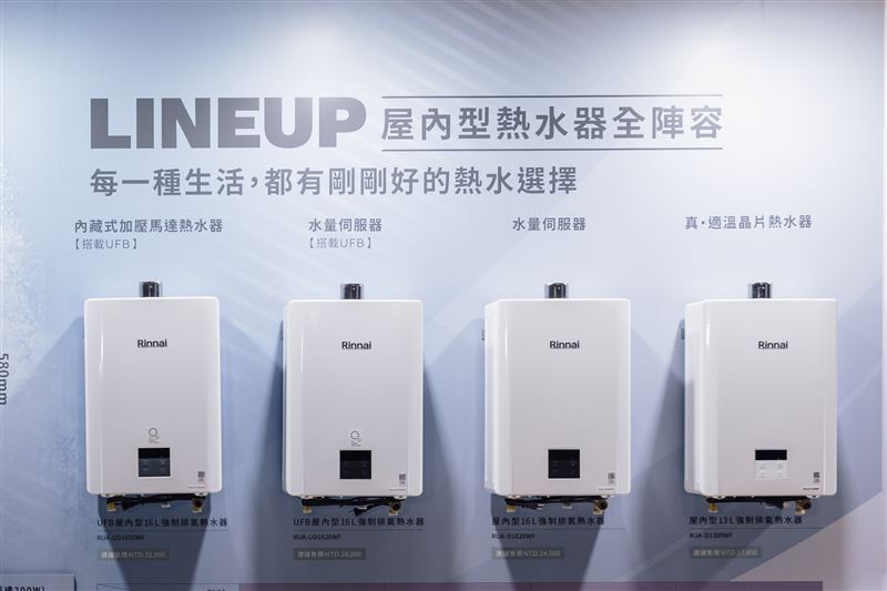 林內屋內型熱水器全陣容。(圖/品牌業者提供)