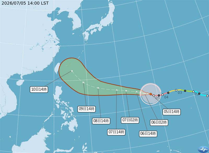 下週放颱風假?強颱巴威最新「暴風圈侵襲率」 8縣市破40%(圖/翻攝自氣象署官網)
