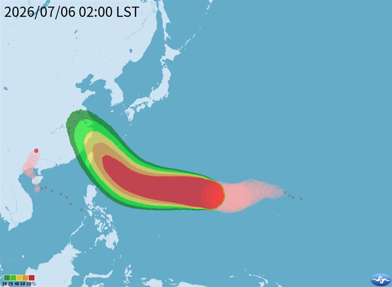 強烈颱風巴威(國際命名:BAVI)凌晨2時中心位於鵝鑾鼻東南東方2800公里海面上。(圖/翻攝自氣象署官網)