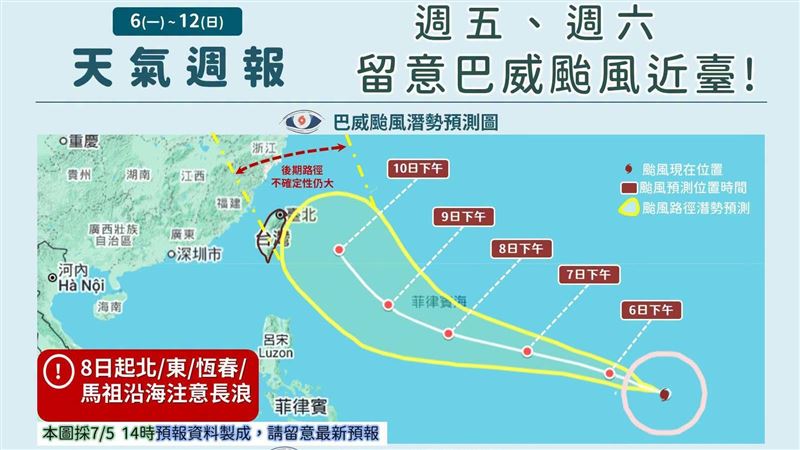 巴威周五開始影響!氣象署曝10天天氣變化