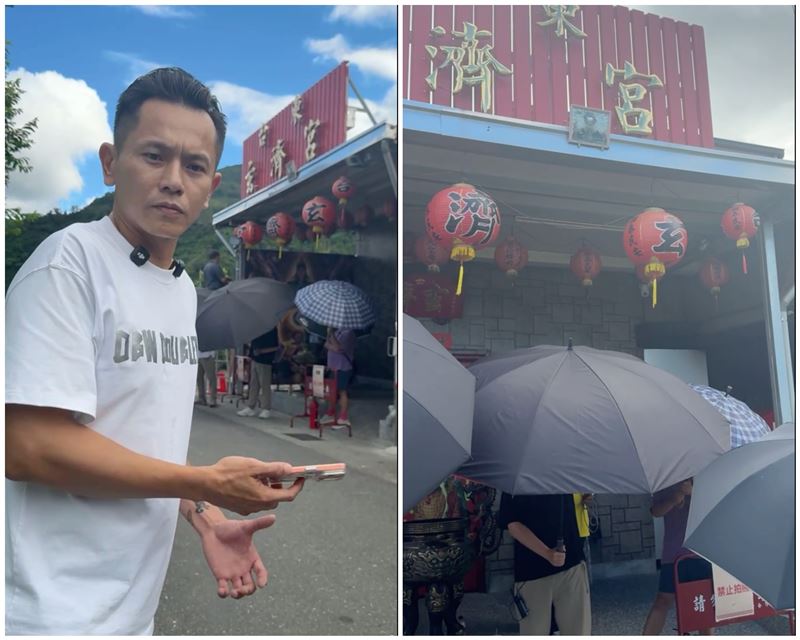 網紅AJ哥在玄濟宮前開直播,遭到信徒報警勸離。(圖/翻攝自皇家寶Aj哥臉書)