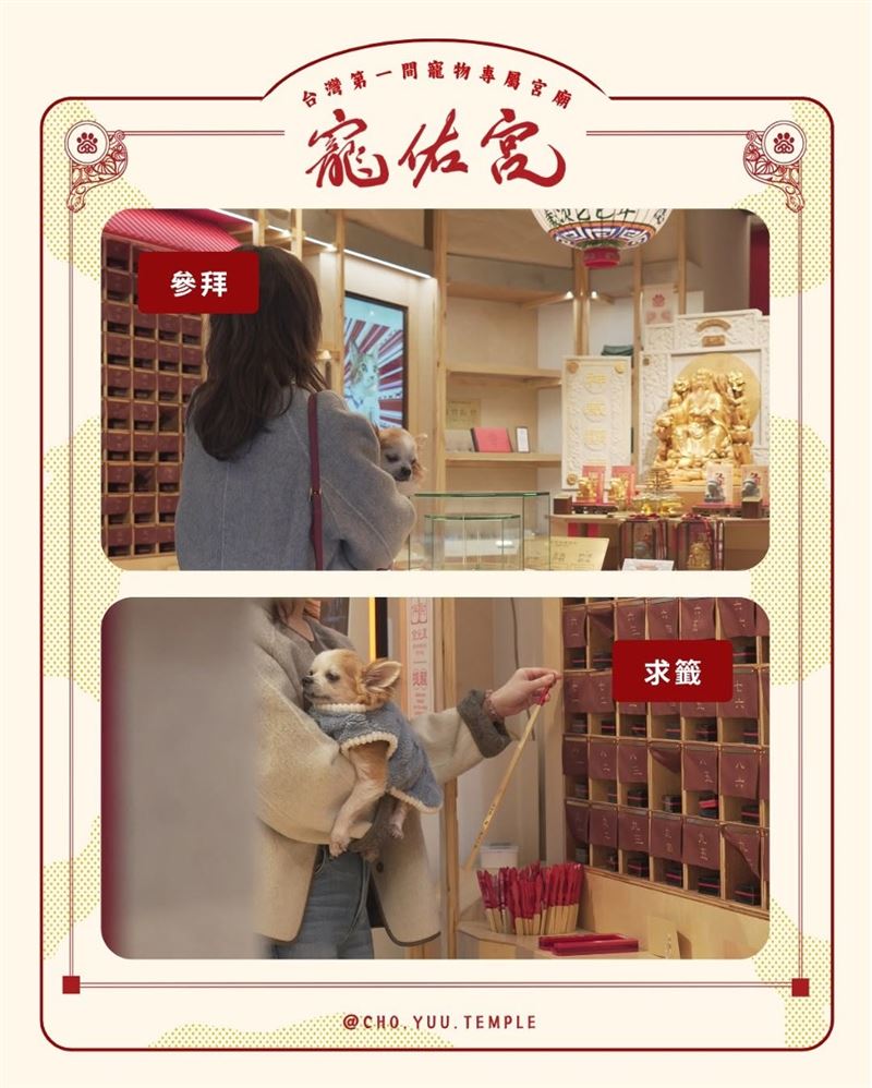 寵佑宮歡迎飼主攜帶寵物。(圖/翻攝自寵佑宮 - 台灣第一間寵物專屬宮廟粉絲專頁)