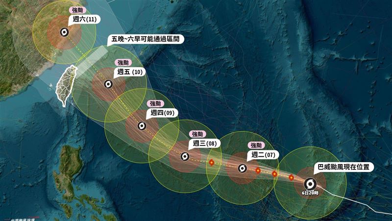 巴威超大暴風圈台灣閃不掉!3區強風豪雨