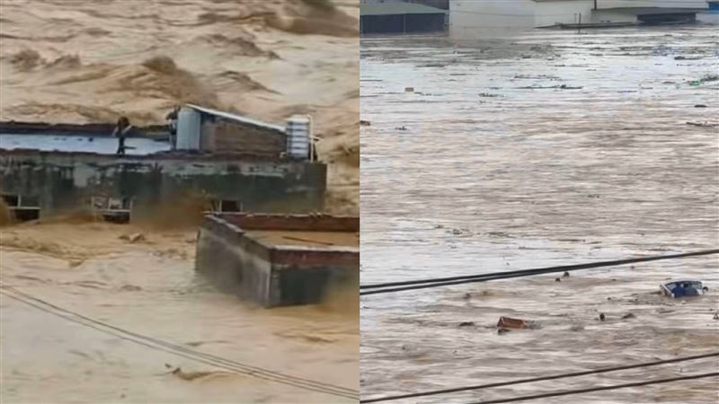 中國驚傳水庫潰堤,居民悲喊「水裡好多人」。(圖/翻攝自微博)