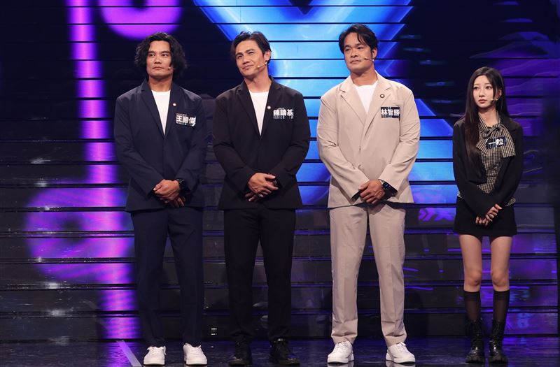 「原棒協F3成員」（左起）王勝偉、陳鏞基、林智勝與一粒同框。（圖／公視提供）