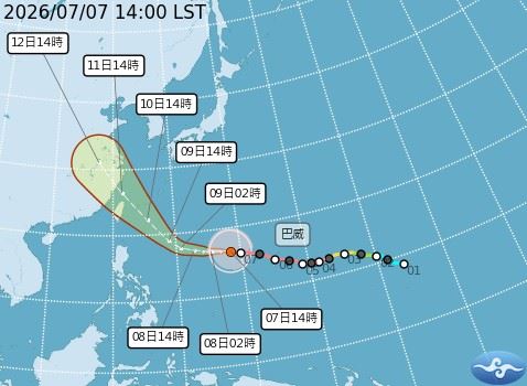 氣象署公布巴威颱風最新預估路徑。（圖／中央氣象署）