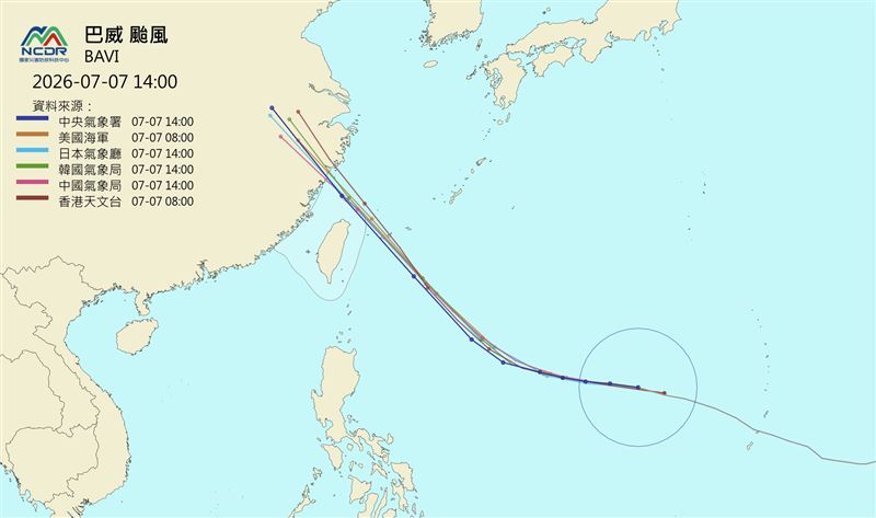 巴威各國路徑曝光,颱風中心更靠近台灣。(圖/翻攝自NCDR)