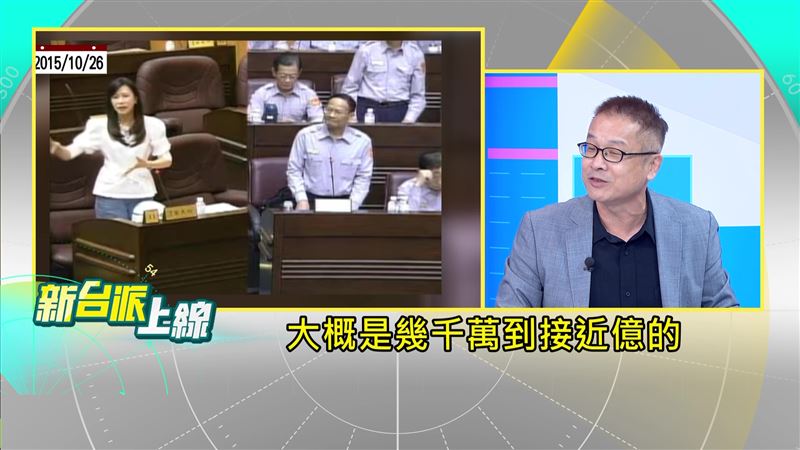 范綱祥稱,監察院財產申報顯示萬美玲家現金「從幾千萬到近億」。圖為萬美玲兒涉簽賭,在議會質詢桃園警局長黎文明。(圖/新台派上線)