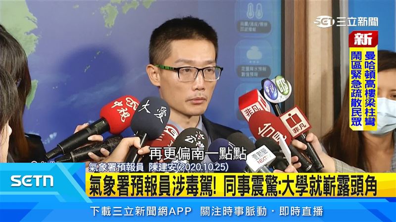 中央氣象署的技士陳建安,曾在鏡頭前解說天氣,沒想到現在卻毒駕上路