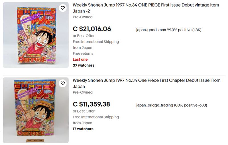 有台人在日本盜賣《週刊少年Jump》,其中包含偽造收藏價值極高的《航海王》連載第一話。(圖/翻攝eBay網站)