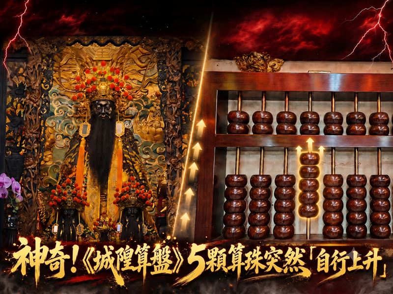 城隍爺顯靈？！警告小心巴威強颱！《台灣省城隍廟》算盤算珠出現神奇異常。（圖／Gemini製作）