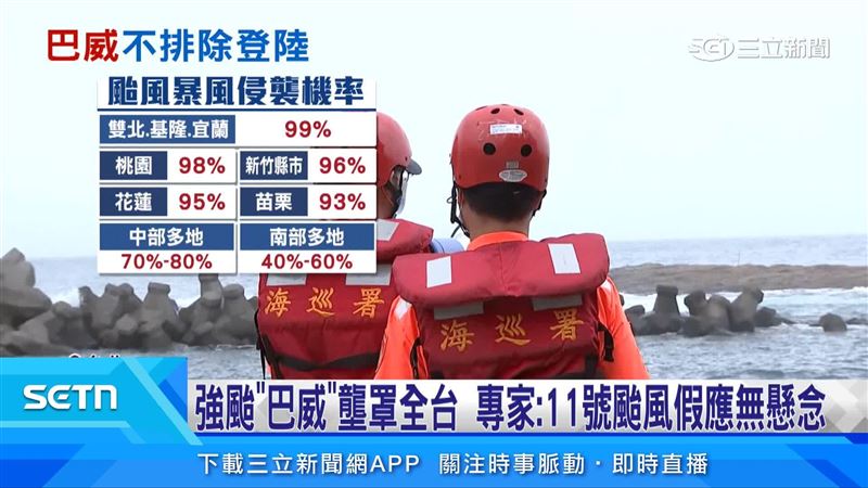 全台各地暴風侵襲機率