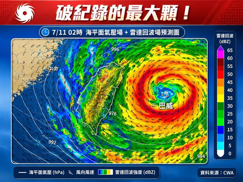 氣象專家林得恩表示，強烈颱風巴威破紀錄最大顆。（圖／翻攝自林老師氣象站臉書）