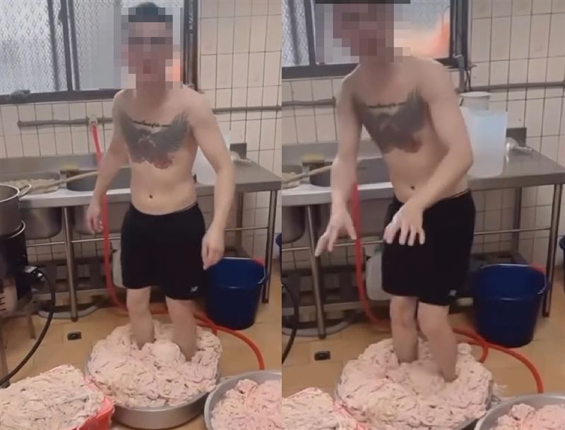 台中炸雞店員工「腳踩雞皮」發IG限動，遭網友轉傳、撻伐。(圖／翻攝自Threads)