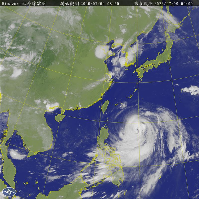 強烈颱風「巴威」持續逼近台灣,中央氣象署指出,目前颱風暴風半徑已擴大至380公里。(圖/氣象署)