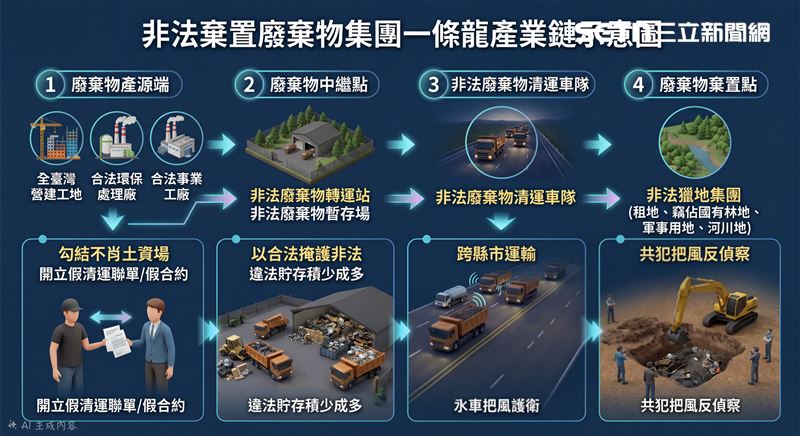 台中地檢署偵辦濫倒廢土案曾披露完整的產業鏈。（圖／台中地檢署提供）