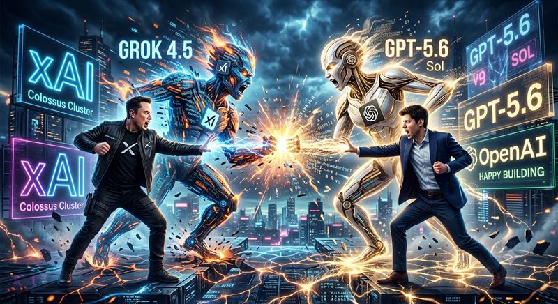 OpenAI 於今(9)日正式向全球解禁 GPT-5.6 系列模型,同日馬斯克旗下團隊也推出高性價比的 Grok 4.5,兩大 AI 巨頭正面引爆世紀對決。(示意圖/AI生成)
