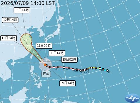巴威颱風向北北西轉西北移動,最新預估路徑曝光。(圖/中央氣象署)