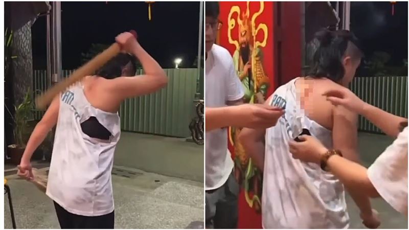 「尬電師父」鄔馨茹起乩做法,將血滴入水杯中給信眾飲用,號稱能治病。(圖/翻攝畫面)