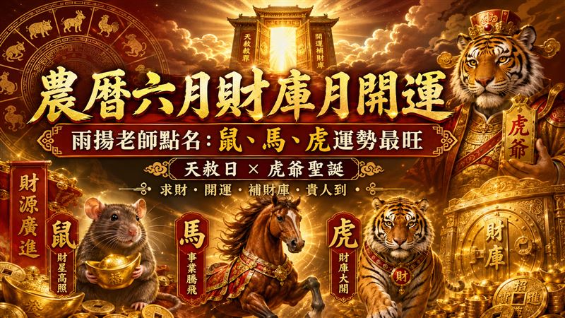 好消息!天赦日撞虎爺聖誕!農曆6月12生肖財運一次看,【鼠、馬、虎】棒到不行。(圖/雨揚老師提供、ChatGPT製作)