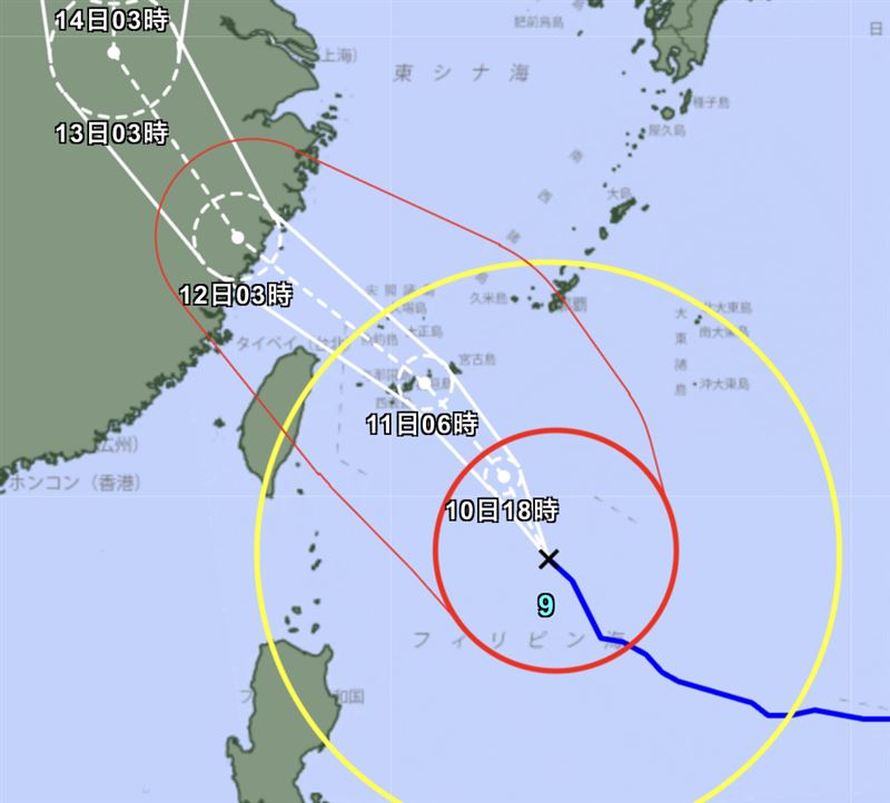 日本氣象廳預估路徑。(圖/取自日本氣象廳)