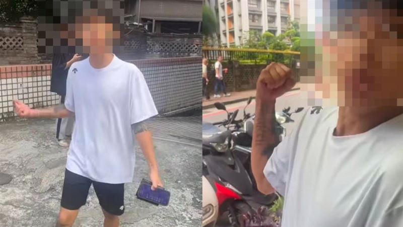 白衣男子疑似喝酒斷片,遲遲不給付計程車費用,甚至揮拳毆打司機,過程被PO網。(圖/翻攝Threads@aa72698950)