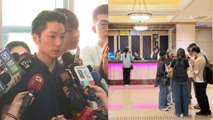 宣布放颱風假,KTV大廳湧現人潮,對此,蔣萬安喊話不可不慎,做好防颱準備。(組合圖/翻攝畫面,記者賴俊佑攝影)