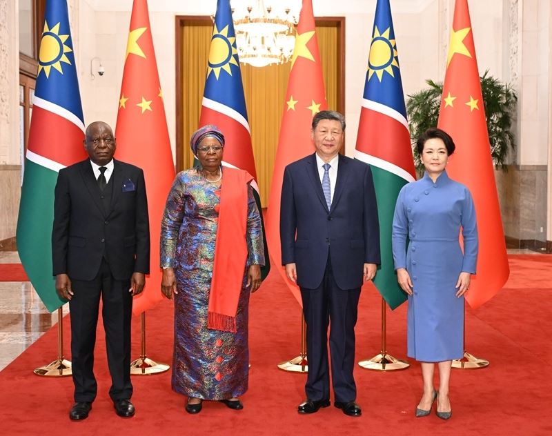 中國國家主席習近平7月10日與納米比亞總統恩代特瓦會晤，會後發表的共同聲明竟扯「一個中國」原則（圖／翻攝自新華社）