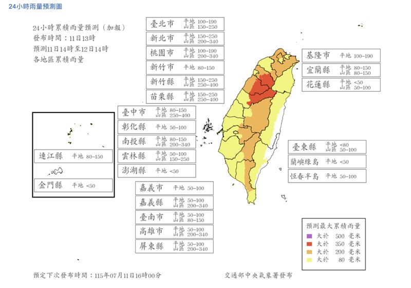 氣象署雨量預測。(圖/氣象署)