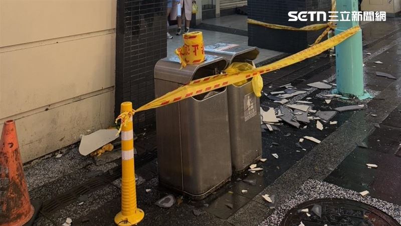 台北市漢中街101號發生外牆剝落意外。(圖/翻攝畫面)