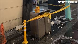 中颱巴威風強雨大　西門町傳外牆磁磚掉落