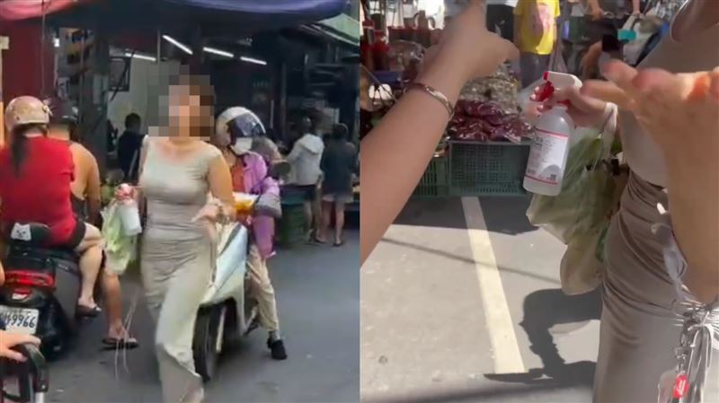 一名女子逛龍門市場時遭噴灑不明液體,事後至醫院確診結膜炎。(圖/翻攝畫面)