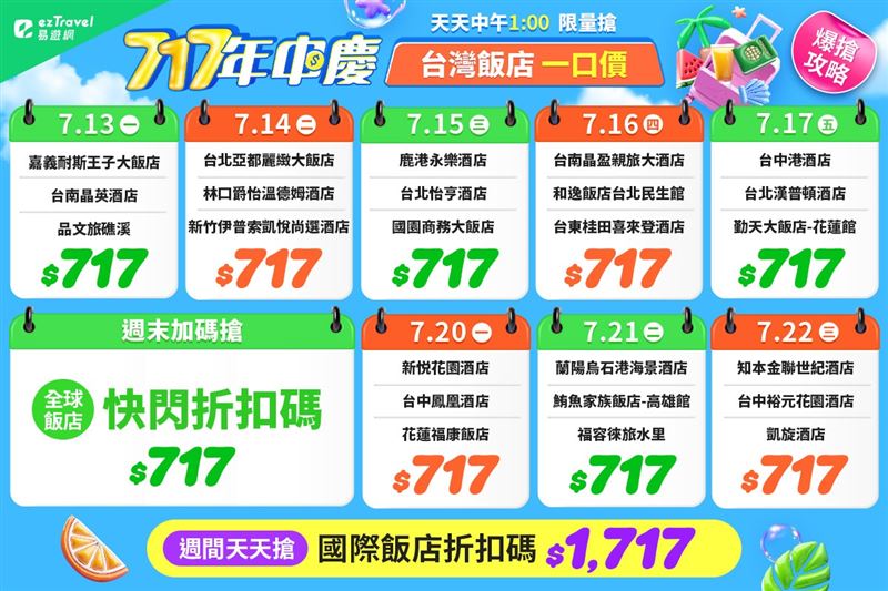 易遊網「717年中慶」台灣人氣飯店一口價攻略。(圖/品牌業者提供)