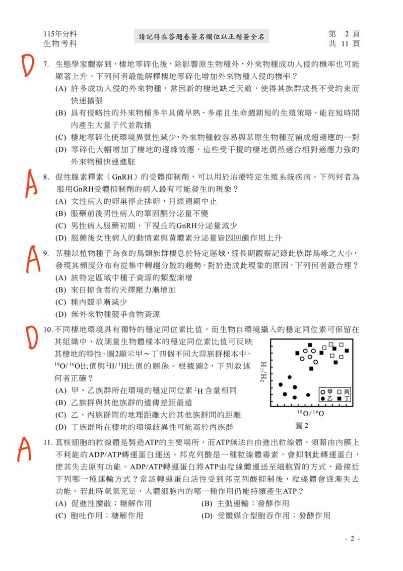 115學年度分科測驗「生物」試題與參考解答。(圖/Good全名師教學團隊提供)