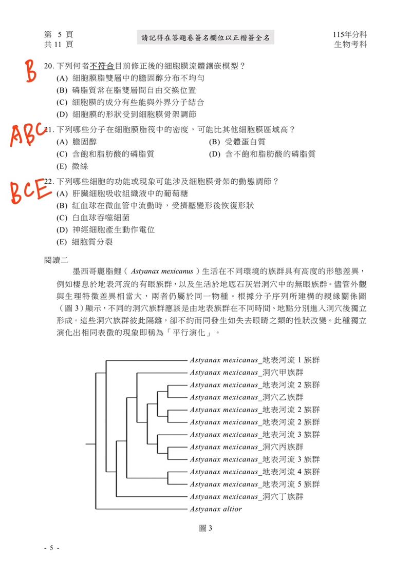 115學年度分科測驗「生物」試題與參考解答。(圖/Good全名師教學團隊提供)