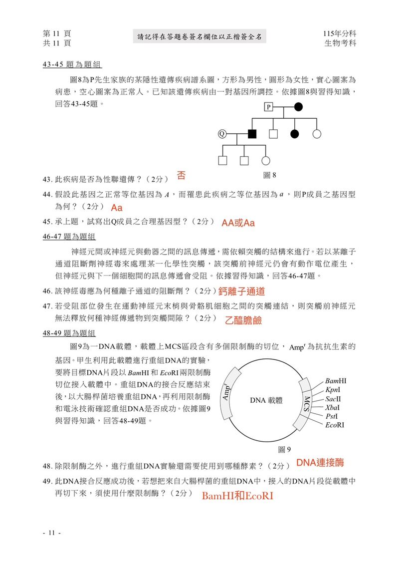 115學年度分科測驗「生物」試題與參考解答。(圖/Good全名師教學團隊提供)