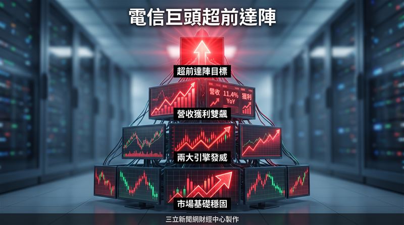 中華電信交出6月成績單,合併營收213.4億元,營業淨利40.8億元,稅前淨利46.7億元,歸屬於母公司業主之淨利35.5億元,EBITDA為75億元,每股盈餘(EPS)達0.46元,惟股價維持平盤。(圖/三立新聞網財經中心蕭榕AI製圖)