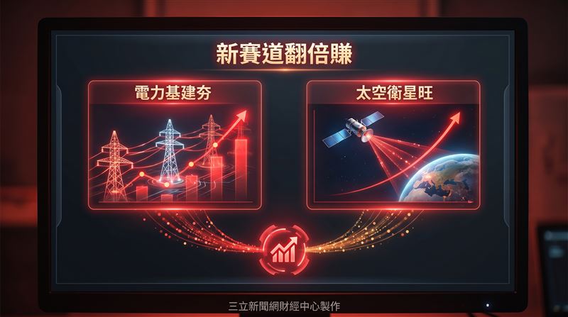 全球AI投資熱潮帶動,全球資金集中AI科技等賽道,屬非科技的美國電力基建、太空衛星兩大熱門主題,亦與AI基建及國防軍工板塊有關,今年來除規模成長突出外、上半年ETF股價漲幅亦達3成以上,績效表現同樣吸睛。(圖/三立新聞網財經中心蕭榕AI製圖)