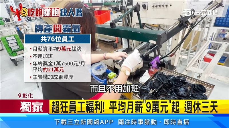 公司內共76位員工，底薪平均9萬元起跳且不用加班，如果是主管職加成更豐厚