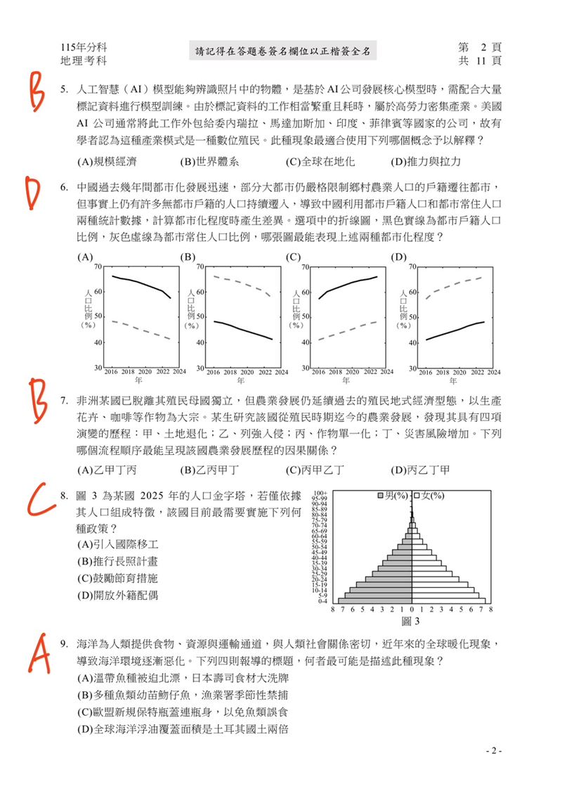115學年度分科測驗「地理」試題與參考解答。(圖/Good全名師教學團隊提供)