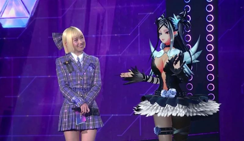 主持人Lulu(左)與虛擬選手Vella互動。( 圖/VIVE ORIGINALS提供)