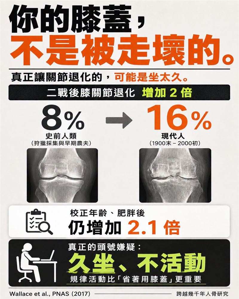 醫師王思恒表示,膝蓋退化不是被走壞的,而是長期坐著導致。(圖/取自「一分鐘健身教室」)