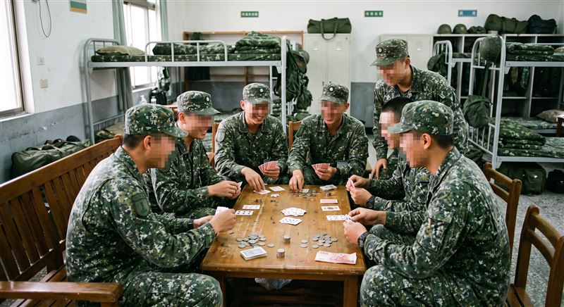 8名現役軍人在營區內賭博,被巡查士官長抓包。(示意圖/AI生成)