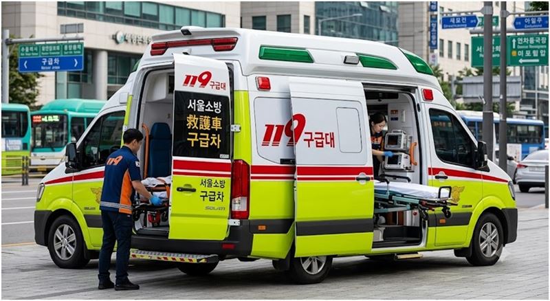 韓國股市近期跌勢不止，不少投資人情緒受到巨大衝擊，市場瀰漫不安氣氛，13日驚見南韓街上一整排救護車出動，引起不少網友在空中一陣熱烈討論。（圖／三立新聞網財經中心黃歆倚AI製圖）