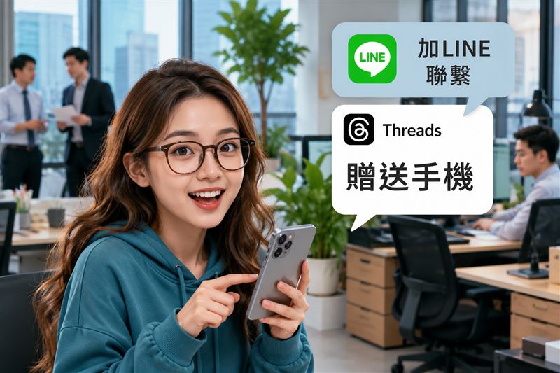 一名民眾在Threads看到「免費贈送手機」貼文後,依指示加入LINE聯繫,沒想到一步步落入詐騙集團設下的陷阱。(示意圖/AI生成製作)