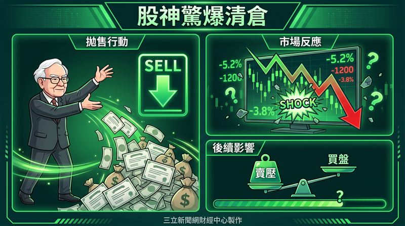 「股神」巴菲特（Warren Buffett）於96歲生日前夕投下震撼彈，宣布將在未來8年內，把名下波克夏海瑟威（Berkshire Hathaway）所有持股全數捐出，分配給4個家族基金會。（圖／三立新聞網財經中心蕭榕AI製圖）