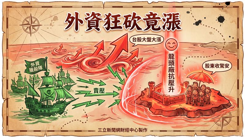 擁有約22萬名股東的國巨*（2327），淪為外資「獵殺」目標，單日狠砍7986張，不過該股展現出被動元件龍頭抗跌韌性，完全不受外資賣壓影響，終場股價逆勢上漲20元，漲幅達2.57%，收在798元。（圖／三立新聞網財經中心蕭榕AI製圖）